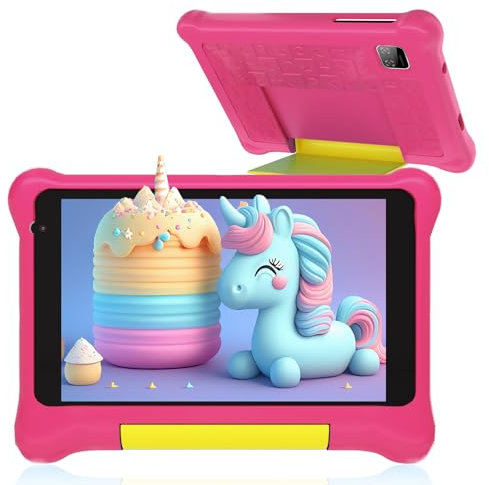 Tablet per Bambini 7 Pollici Android 13 con 5+32GB WiFi Bluetooth Modalità di Controllo Parentale Doppia Fotocamera Protezione Degli Occhi (Rosa)