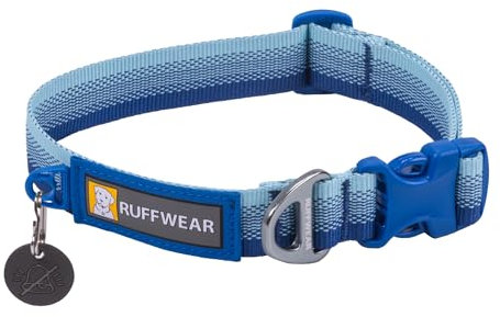 RUFFWEAR Front Range Collar, Medium Dog Collar with Aluminium V-Ring, Adjustable Length Pet Dog Collar, Comfortable Soft Fabric, Animal Collar with Dog Lead Attachment Ring, 36-51cm, Coastal Fade