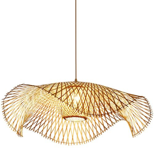 GAUDIO Lámpara Colgante De Bambú Tejido Lámpara Colgante Decorativa Hueca Lámpara Colgante Wabi Sabi Pantalla De Lámpara De Sombrero De Paja Personalizada Creativa para Cocina, Dormitorio