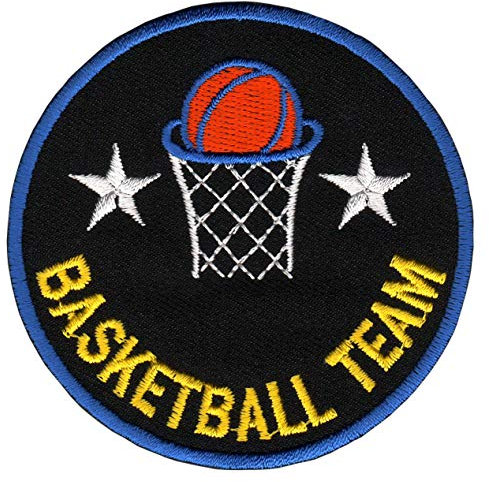 Basketball Team Aufnäher zum aufbügeln oder aufnähen Bügelbild Aufbügler für Kleidung gestickter Bügelpatch Applikation Ball Sport Korb Patch Größe 7,6 x 7,6 cm