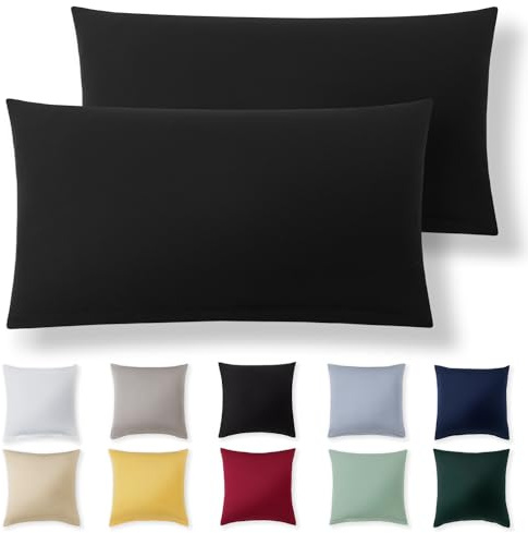 Alreya Jersey Kissenbezug - 40x80 cm - 2er Set - Schwarz | 100% Baumwolle Kissenhülle mit Reißverschluss - Kopfkissenbezug für Kissen 40 x 80 cm - Waschbar - Oeko-Tex zertifiziert