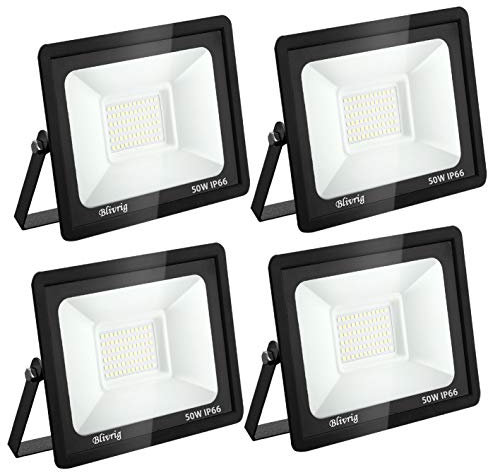 toobettp 50W LED Strahler Außen, IP66 Wasserfest LED Strahler, Superhell 5000LM Fluter Flutlicht 3500K Warmweiß, LED Scheinwerfer Aussenstrahler für Gärten, Innenhöfe, Garage, Hotel, 4-teilig