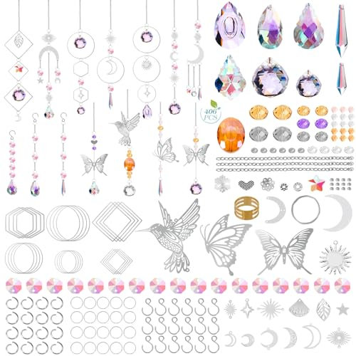 406 Pezzi Acchiappasole Cristallo, Acchiappasole da Appendere, Kit Cristalli Decorativi da Appendere Fai da Te per Finestra Giardino Casa Matrimonio Natale Decorazione