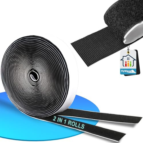FlyWave Klettband Selbstklebendes, Breit Klettverschluss Selbstklebend 5M x 20mm, Wiederverwendbar Klettband Selbstklebend, Klebe Klettband für DIY, Basteln Bilderrahmen, Vorhänge, Teppiche