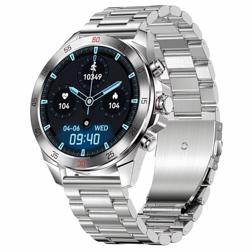 Smartwatch Herren Metallarmband Gold Silber Schwarz Robust Edelstahl Gesundheitsuhr Blutdruckmessung Telefonfunktion Pulsuhr für Android IOS Whatsapp Funktion Fitnessuhr pulsmesser Schrittzähler