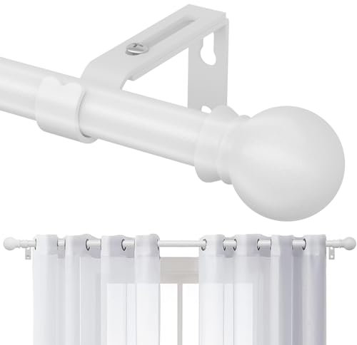 Gardinenstange, 71-121cm Gardinenstange mit Verstellbare Halterungen aus Edelstahl, Gardinenstange Beschläge 16 mm Durchmesser mit Rundem Endstück für Schlafzimmer, Wohnzimmer, Küche/Mattweiß