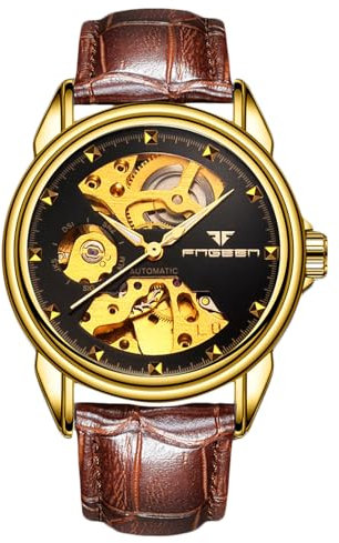 rorios Paar Mechanische Armbanduhr Damen Herren Uhren Automatik Edelstahl Uhr Minimalistisch Business Uhr Mode Skelett Uhr Schwarzbraun C
