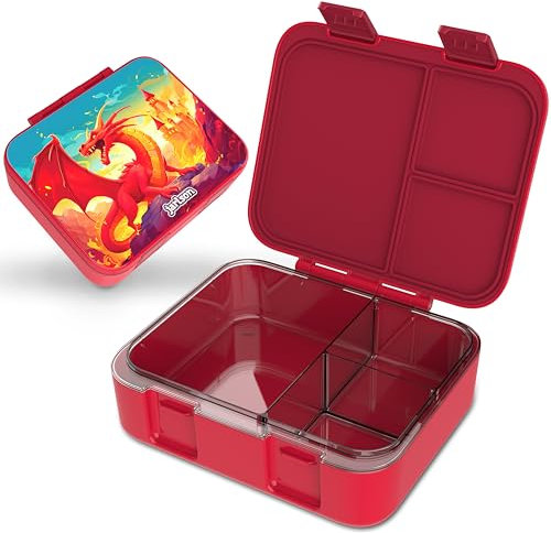 Jarlson® Brotdose Kinder mit Fächern | NUR HANDWÄSCHE | Lunchbox BPA frei | Bento Box auslaufsicher | Jausenbox für Kindergarten und Schule |1000 ml (Dragon Red, MILI (3 Fächer - leichtgewicht))