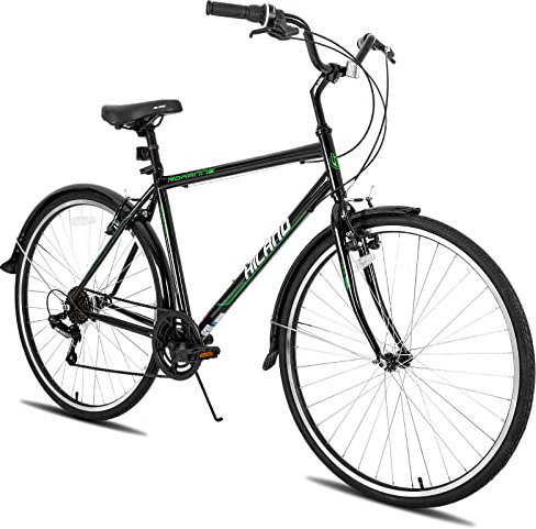 Hiland 700C Cityräder, 28 Zoll Urban City Pendler Fahrrad, 7 Gang Citybike für Männer Frauen, Hybrid Fahrrad Schwarz
