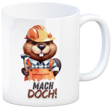 Biber Kaffeebecher mit Spruch Mach doch! Perfekt für Bauarbeiter Lustige Biber Tasse mit Spruch und Bauhelme ideal für die Frühstückspause am Bau