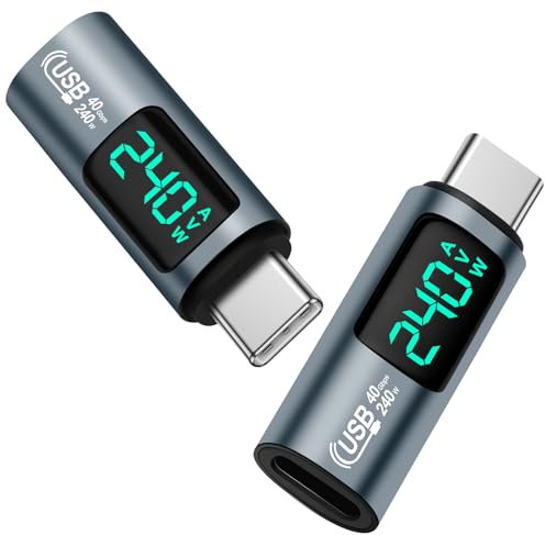 AXFEE 100W USB C auf USB C Adapter, 2 Stück 40Gbps USB C Adapter, mit LED Display, PD Schnelllade und Datenübertragung, Typ C Adapter, für iPhone 15/Pro/MAX/MacBook/iPad/Galaxy/Android(Grau)