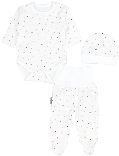 TupTam Baby Mädchen Jungen Bekleidungsset Langarmbody Hose Mütze mit Aufdruck Spruch 3 teilig, Farbe: Sternchen Schwarz Beige Ecru, Größe: 68
