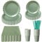 Juego de platos de papel verde salvia, servilletas, vasos, 125 piezas de vajilla de fiesta verde salvia, platos de papel desechables, platos de baby shower, vasos y servilletas, suministros de fiesta