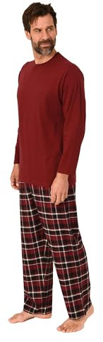 Normann Herren Schlafanzug lang, Pyjama mit Flanell-Hose in Karo-Optik, Farbe:rot2, Größe:56