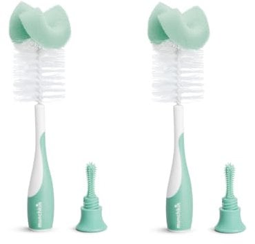 Munchkin 2-in-1 Sponge & Baby Bottle Brushes for Cleaning | Bottle Cleaner Brush & Water Bottle Brush Set | Soft & Reusable with Built in Teat Brush | Dishwasher Safe | 2 Pack | Sage