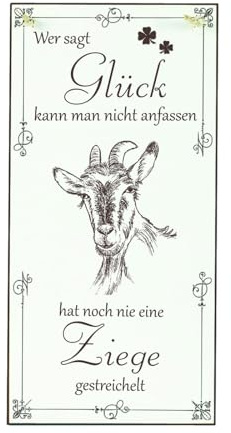 Dekolando Schild Ziege Glück kann man streicheln - Spruch mit Tier Motiv - Vintage Dekoschild Tiere Deko Türschild mit Tiermotiven - 10 x 20 cm