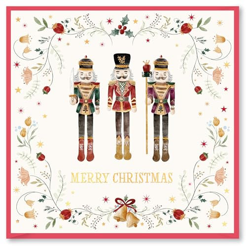 Design By Violet Merry Christmas Card Nutcracker Design- 15cm x 15cm - Red Envelope, Blank Insert - Xmas Card, Card for Christmas, UK Design