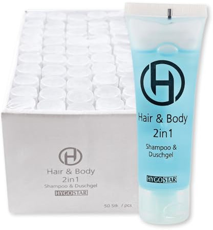 250 Stück Hygostar Hair & Body, 2in1 | Tube, hellblau, V: 30ml, L: 10,5cm, B: 4cm, Karton, Hotel Shampoo und Duschgel, Hotel Einweg Hair & Body, 2in1, Hotelkosmetik, Einmalkosmetik, Einwegkosmetik