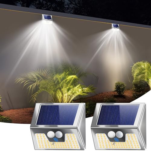 nipify Luz Solar Exterior Jardin,【2 Paquete/3 Modos】 Focos Solares para Exterior, Impermeable Luce Solar Exteriors con Sensor de Movimiento para Jardín, Garaje, Patio,Caminos