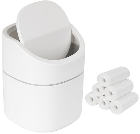 JOYFIER Mini tischmülleimer 2L mit Müllsäcken 180 Stück, tischabfalleimer mit deckel für Den Waschtisch Küche Badezimmer Büro Schreibtisch (Weiß)