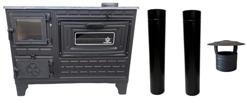 Outdoor-Küchenofen Terrassenofen Kuzine Soba/Gartenküche Holzofen Ofen mit Holzkohle (Glas+140cm Rohr+Regenhaube)