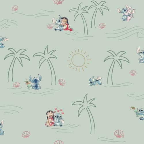 Komar Rapport Vliestapete - Disney Lilo and Stitch Beach Love - Größe 53 x 1005 cm, 1 Rolle, Rapport in der Höhe und Breite, Kinderzimmer, Tapete, Kinderzimmertapete, Fototapete