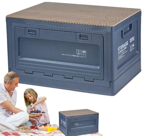 Outdoor Camping -Klappbox - Hochleistungsspeicherkiste, stapelbarer Organisator | 50l Lagerbehälter mit Holzschneidebrett für Reiseverwaltung Van Life Car Trunk Zelt Küche Camping Food Utility Tote