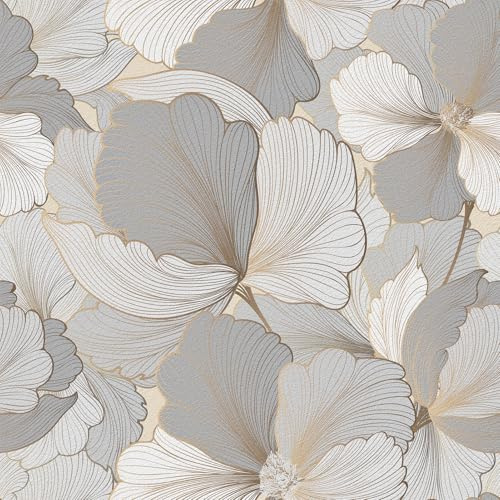 Yullpaper Papel Pintado Flores Beige Gris Vinilo Adhesivo Muebles Papel De Pared Decorativos Vinilo Para Muebles De Cocina Papel Pintado Autoadhesivo Para SalóN Armarios Impermeable44,5cm X 1000cm