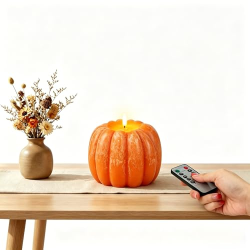 Howeifull Flammenlose LED Kürbis Kerzen mit Fernbedienung, 13cm, Orange