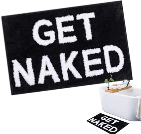 TENGWA Badezimmerteppich “GET Naked” rutschfeste Badematte 40x60cm Schwarz | Badezimmerdekoration Lustige Badematte Get Naked Waschbar Badteppich Saugfähig Badvorleger Weiche Mikrofaser
