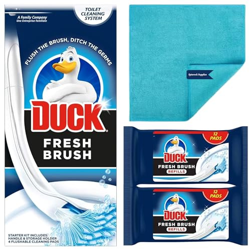 Duck Fresh Brush Toilet Cleaner Starter Kit with Holder and 24 Flushable Cleaning Refill Pads