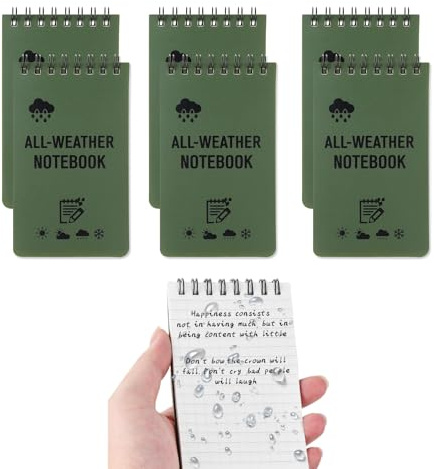 6 Stück Wasserdichtes Notizbuch, Stone Paper Waterproof Notebook, Wetterfester Notizblock, Allwetter-Notizblöcke, Pocket Notizbuch 7,6x12,7cm für Outdoor-Aktivitäten, 100 Seiten 50Blatt, Reporterblock