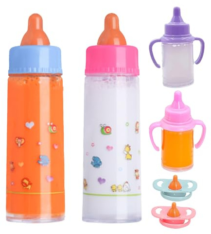 6Pcs B-aby Doll Accessories Set,Babys Dolls Bottles With Disappearing Milk Or Juice, Magic Milk Bottle BabyDoll Dumm-y BabyDoll Feeding Set B-aby Doll Bottle,Funny Simulation Dolls Accessories