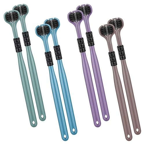 Oruola 8 Stück Dreiseitige Zahnbürste, DreikopfzahnbüRste Erwachsene, 360° Tiefenreinigung, Weiche Borsten, 3 Sided Toothbrush Mit Ergonomischer Griff für Zähne Reinigen Und Schützen