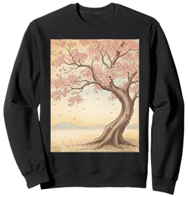 Japanese Sakura Tree Aesthetic Cherry Blossom Landscape Art Sweatshirt