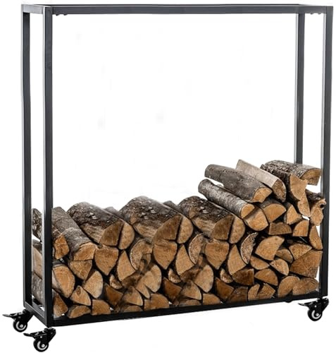 CLP Kaminholzständer HETTA, Brennholzständer, Kamin-Holzregal, Holzlager, Kamin-Holzhalter, Holzbutler, Farbe:schwarz, Größe:25x80x100 cm