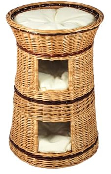 Damian-Wiklina Panier en osier 3 étages pour animal domestique - Couleur osier naturel - Avec coussin Beige