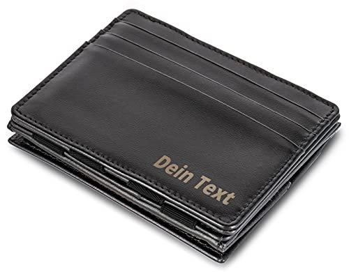 Jaimie Jacobs Flap Boy - Das Original - Magic Wallet mit Münzfach und RFID-Schutz Magischer Geldbeutel magisches Portmonaie Brieftasche mit Kleingeldfach Herren echtes Leder (Schwarz mit Gravur)