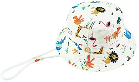 Foruhoo Baby Sonnenhut Kinder Hut, Sommerhut Mütze for Jungen Mädchen mit Verstellbar Kordelzug (46cm / 3-6 Monate,Zoo weiß)