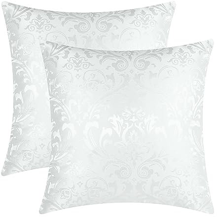 CaliTime Kissenbezüge Kissenhülle Packung mit 2 Wurfkissenbezügen Cases Vintage Damast Floral Glänzend & Matt Kontrast 45cm x 45 cm White