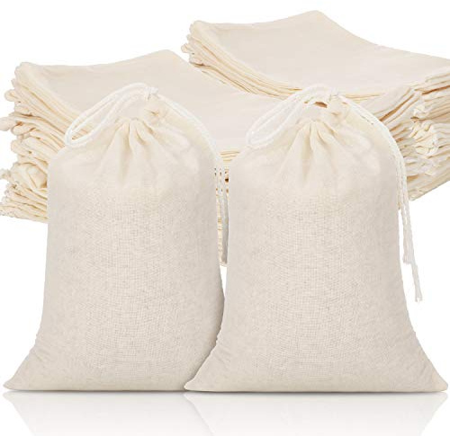 Tatuo 50 Pcs 6 by 8 Inches Muslin Cotton Drawstring Bags Canvas Linen Sachet Bag Reusable Empty Gift Pouch for Party Home Supplies