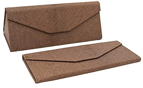 Real Sic Custodia rigida pieghevole magnetica in pelle ecologica tinta unita per occhiali da sole, occhiali, occhiali da lettura, Caramello, taglia unica