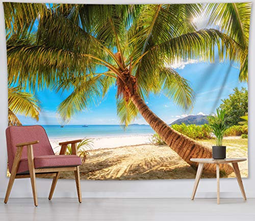 LB 235x180cm Wandteppich Tropische Insel Wandtuch Palme Strand Ozean Wandbehang Sommerlandschaft Tapisserie für Wohnzimmer Schlafzimmer Wohnheim Wanddeko