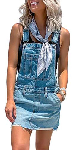 Onsoyours Abito Gonna Donna in Denim Salopette Gonna Donna Elegante Jeans Overall Tuta Taglie Forti con Bretelle e Tasche B Blu 44