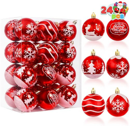 Joiedomi 24 Stück Weihnachtskugeln Ornamente, Deluxe bruchsichere Weihnachtsschmuck für Feiertage, Partydekoration, Baumschmuck und besondere Anlässe (rot und weiß, 6 cm)