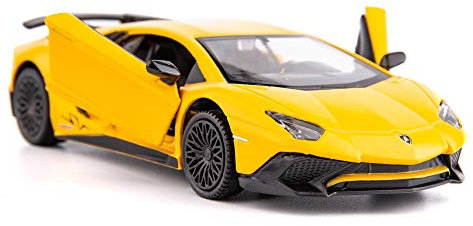 TGRCM-CZ 1/36 Scale Lamborghini Aventador LP770-4 Casting Car Model Age 3+, Zinc Alloy Toy Pull Back Vehicles Toy Car for Toddlers Kids Boys Girls Gift (Yellow)