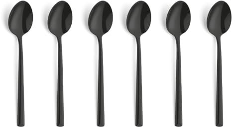 B&R VISTA PVD Kaffeelöffel Set, 6-teilig, Schwarz 18/10 Edelstahl rostfrei, Kuchen-Besteck Set 6 Personen, Espressolöffel Klein, Teelöffel, Schwarzes Löffel Set aus Edelstahl