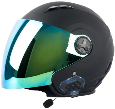 Casque Moto avec Écouteur Bluetooth Et Écharpe Casques Jet Hommes Et Femmes, Casque Rétro Moto, Matériau ABS, Demi Casques Scooter Electric Car Safety Helmet