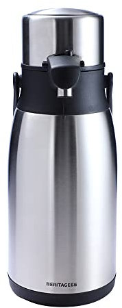 Heritage66 Thermo-Kaffeekaraffe Airpot Spender von Heritage66 dreifachwandiger Edelstahl, thermisch vakuumisoliert, 12 Stunden Wärmespeicherung, 24 Stunden Kälterückhaltung (3 Liter) (HP30P)
