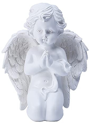 NSXIN Deko Engel Figur Kleine Engelfigur Harz Schutzengel Gartenstatue Kniende Betende Engel mit geflügelter, Fantasy Weiße Engel Figuren Wetterfest für Haus Garten Dekor